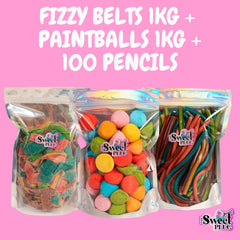 Fizzy Belts 1kg + Paintballs 1kg + 100 Pencils