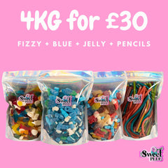 4kg Sweet Bundle - 1kg Fizzy + 1kg Blue + 1kg Jelly + 100 Pencils Sweet Candy