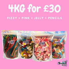 4kg Sweet Bundle - 1kg Fizzy + 1kg Pink + 1kg Jelly + 100 Pencils Sweet Candy