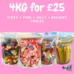 4kg Sweet Bundle - 1kg Fizzy + 1kg Pink + 1kg Jelly + 1kg Dessert Cables