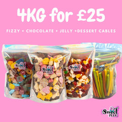 4kg Sweet Bundle - 1kg Fizzy + 1kg Chocolate + 1kg Jelly + 1kg Dessert Cables