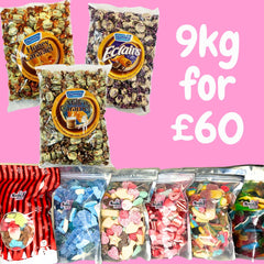 9KG - Jelly + Fizzy + Blue + Pink + Chocolate + Xmas mix + Eclairs + Honey Caramel + Milk n Caramel Sweet Bundle