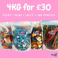 4kg for £30 JELLY + BLUE + FIZZY + PENCILS Sweet Bags Candy