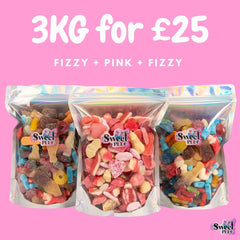 3kg for £25! 1kg Fizzy + 1kg Fizzy + 1kg Pink Candy Sweet Bags
