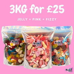 3KG FOR £25! 1kg Fizzy + 1kg Jelly + 1kg Pink Mix Snack Candy