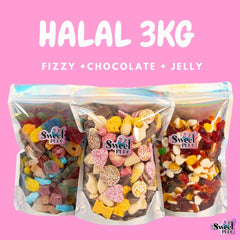 HALAL 3kg For £20!! 1kg Fizzy+ 1kg Non Fizzy + 1kg Chocolate Sweets Mix