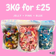 3KG for £25! 1kg Blue + 1kg Jelly + 1kg Pink Candy Sweet Bags