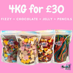 4kg Sweet Bundle - 1kg Fizzy + 1kg Chocolate + 1kg Jelly + 100 Pencils Sweet Candy